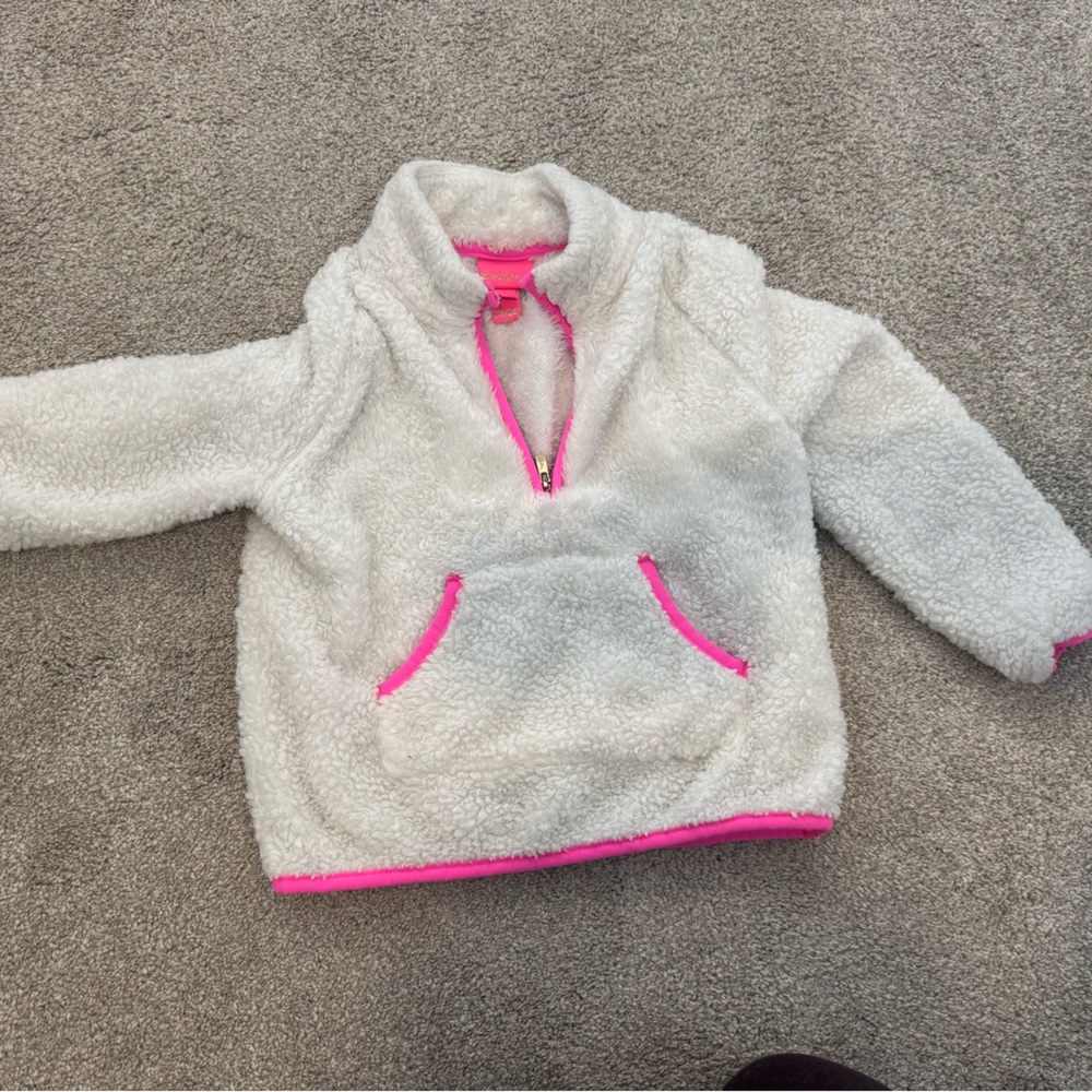 Lilly Pulitzer Cozy White & Pink Sherpa Pullover Size XS (2T-3T)
